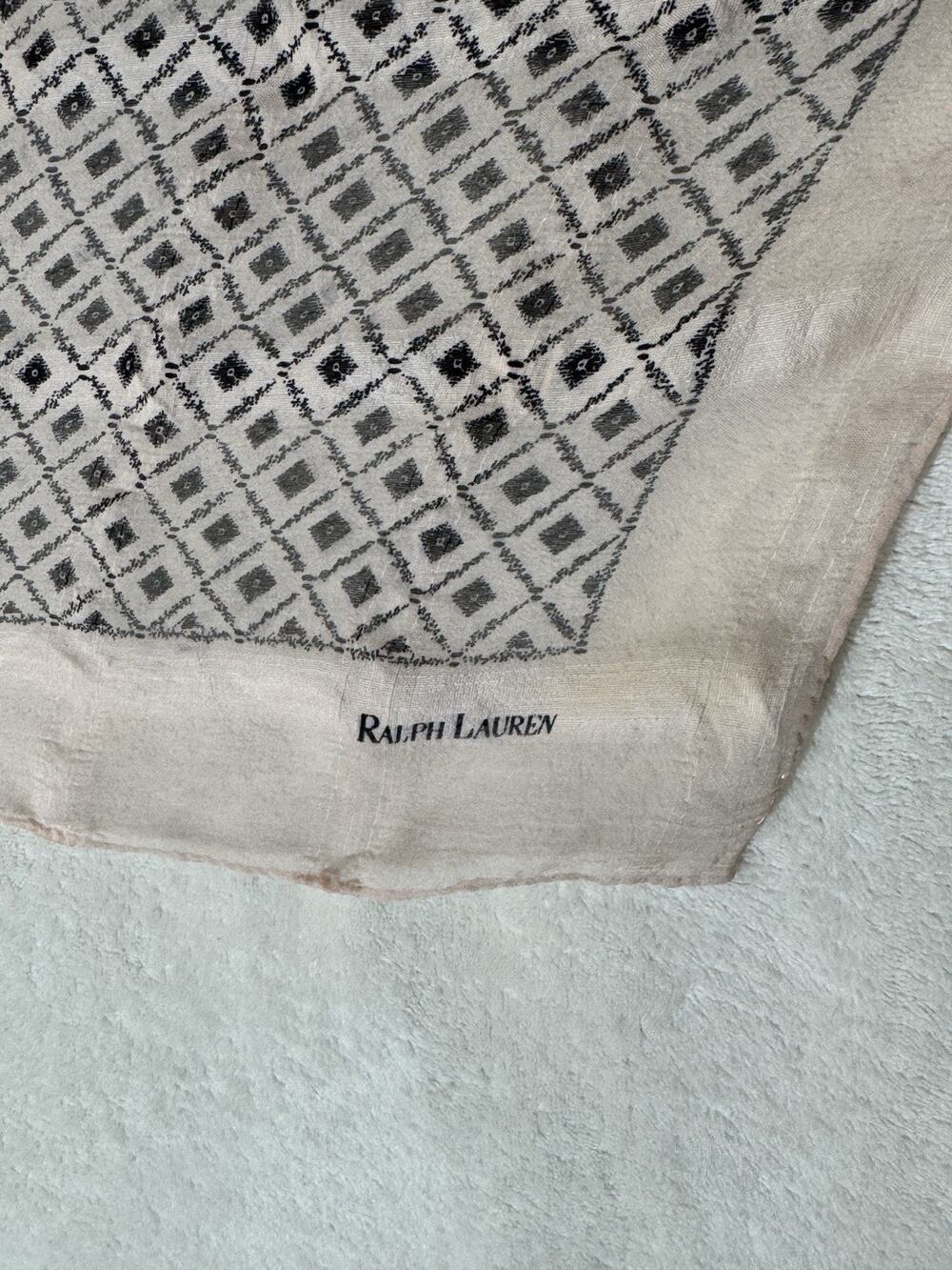 Ralph Lauren Scarf Light Pink/ Blk Print 24x24 square Vintage